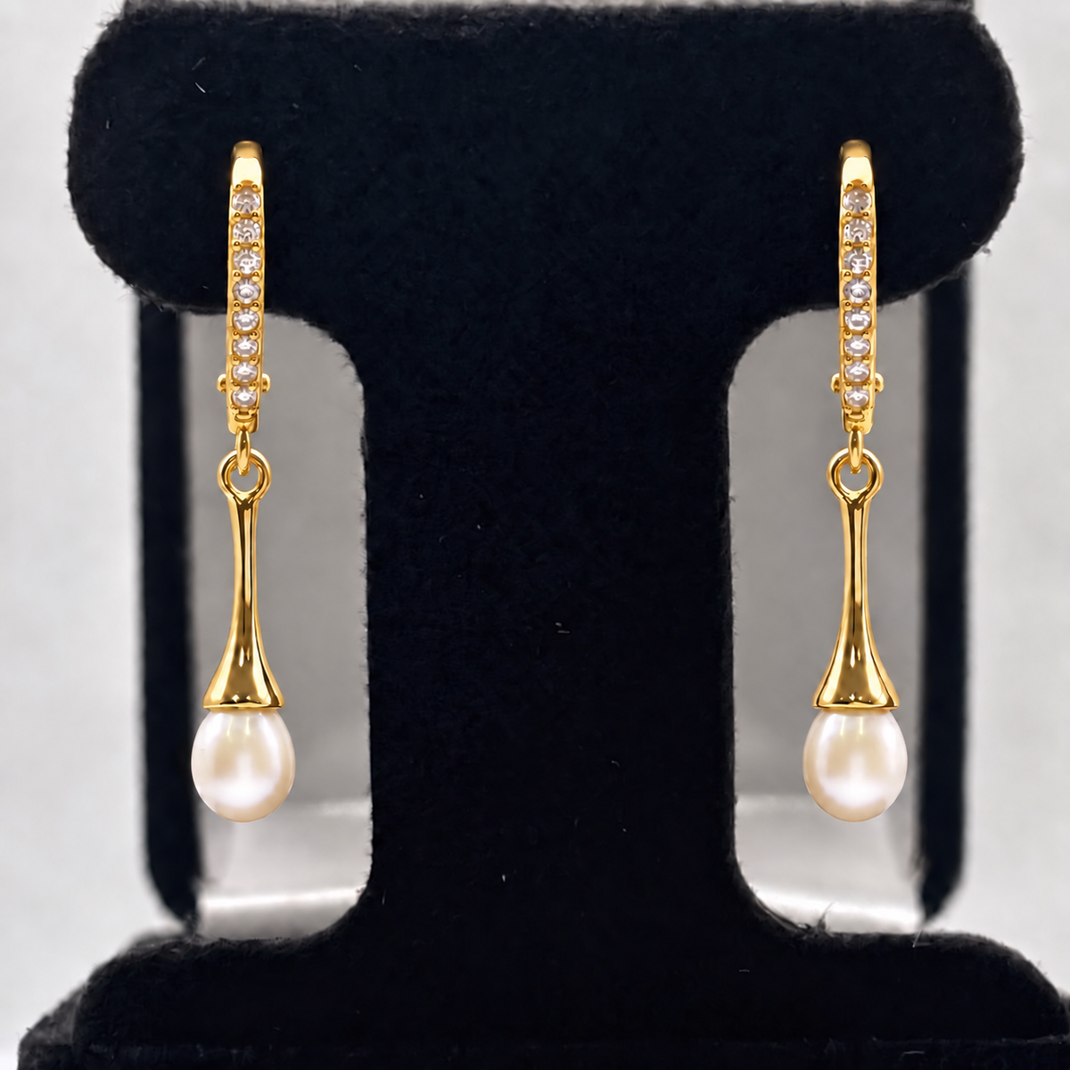 Pearl & Cubic Zirconia Fluted Dangle Earrings