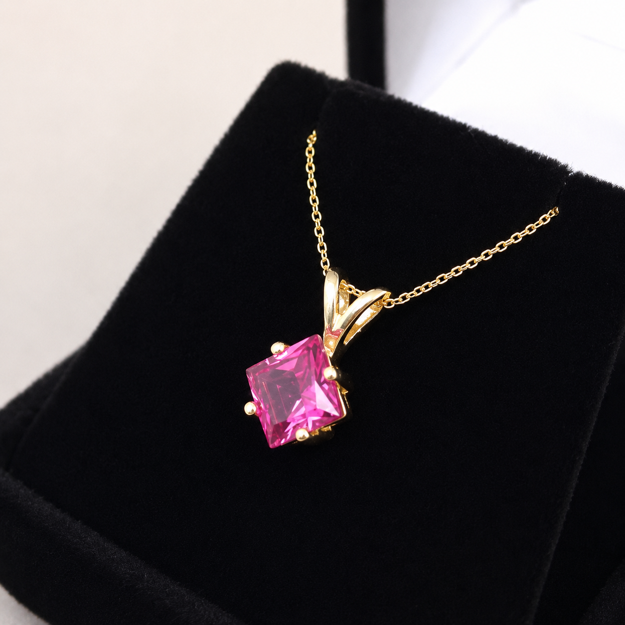 1.2ct Princess Cut Pink Sapphire Solitaire Pendant Necklace