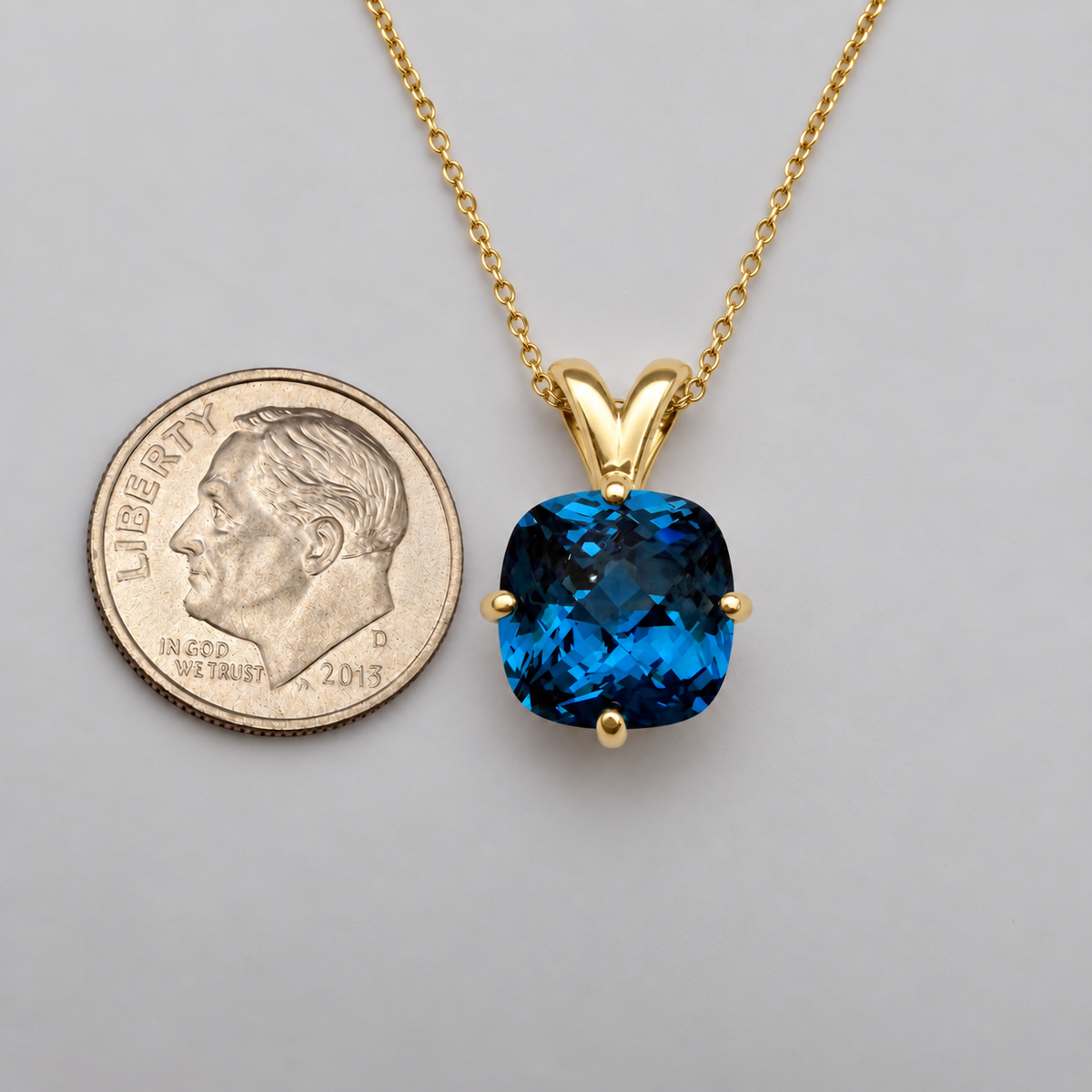 4ct London Blue Spinel Cushion Cut Pendant Necklace