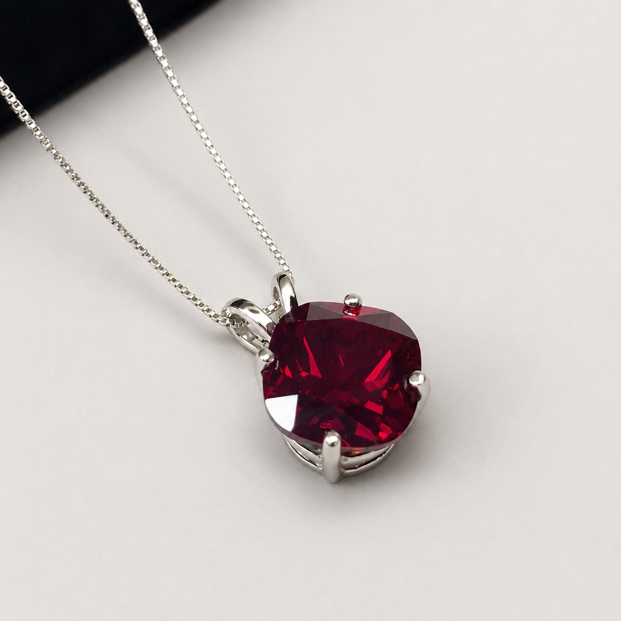 5CT Cushion Cut Ruby Pendant Necklace | Solitaire Ruby Necklace