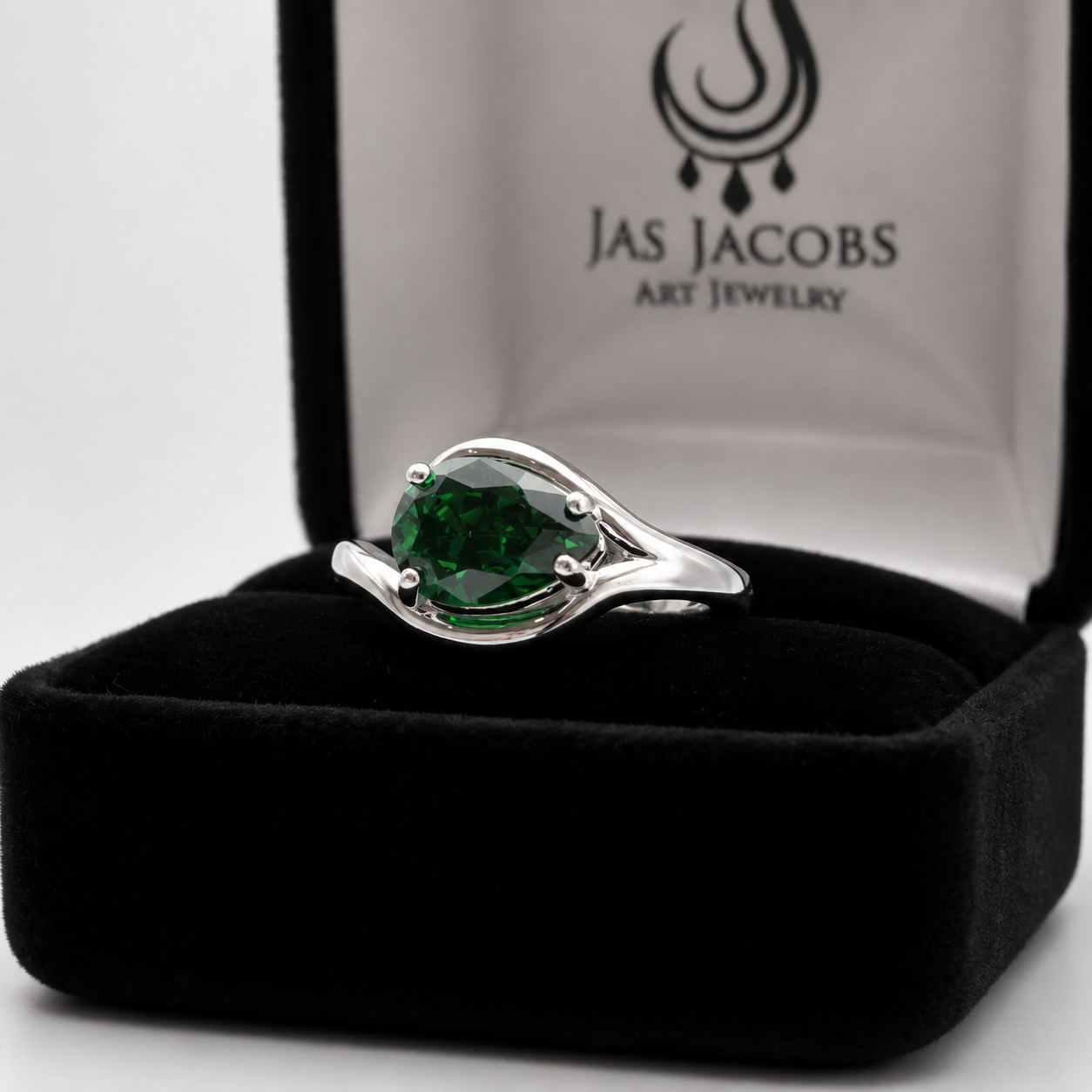Pear Cut Emerald Ring Side Set Green Teardrop Gemstone Ring | Handmade Fine Jewelry