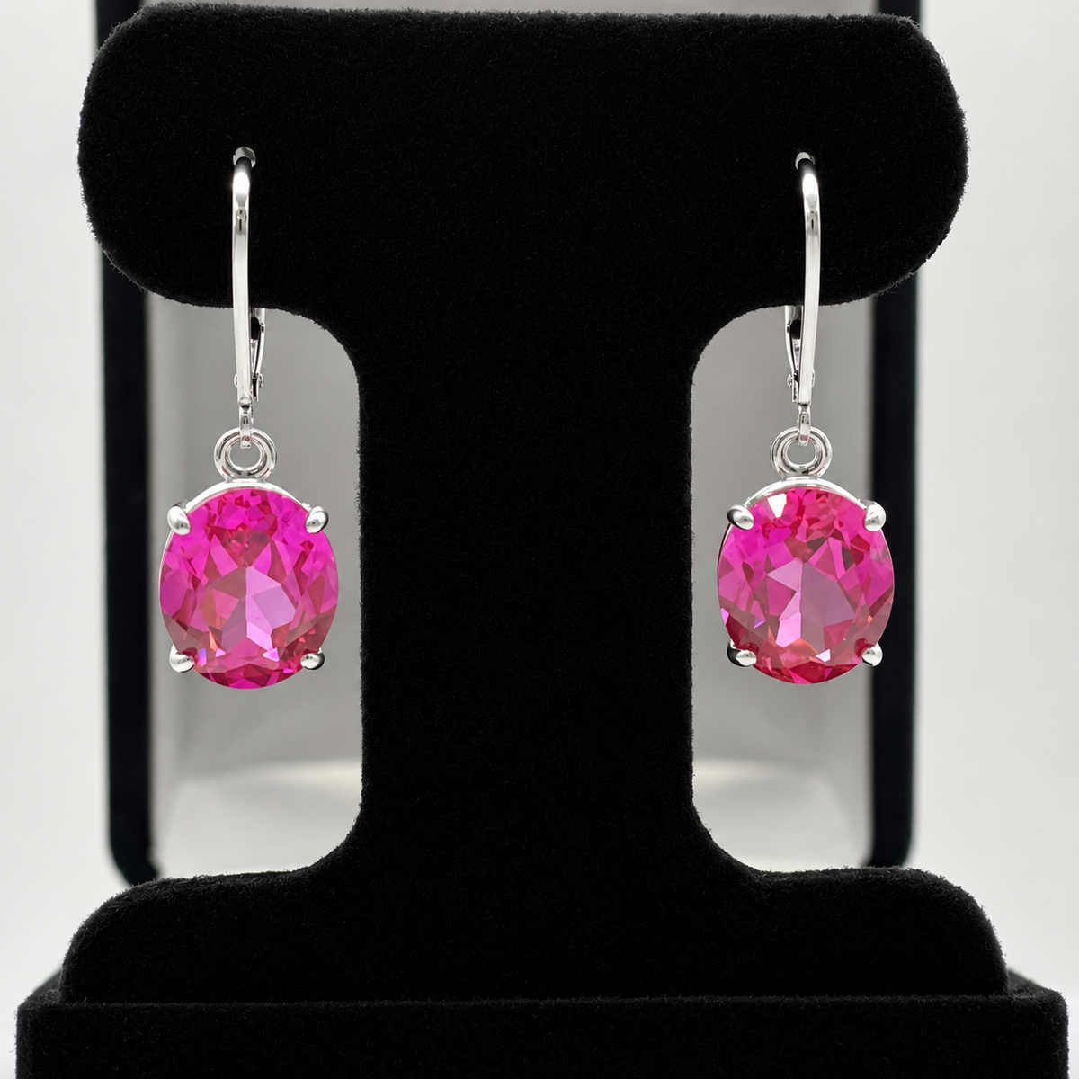 10ctw Bright Pink Sapphire Oval Cut Drop Earrings