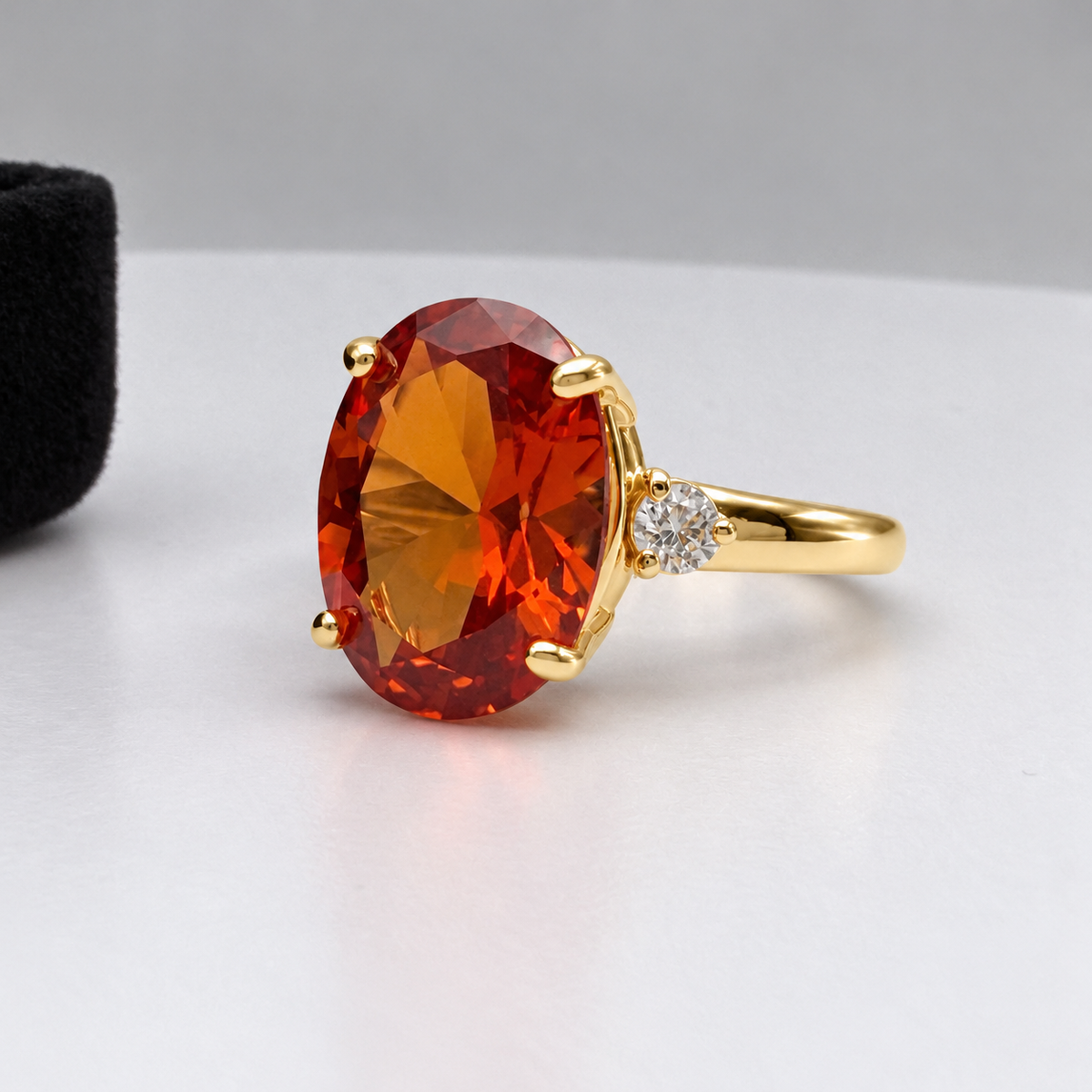8ct Oval Cut Orange Padparadscha Sapphire & White Sapphire Statement Ring