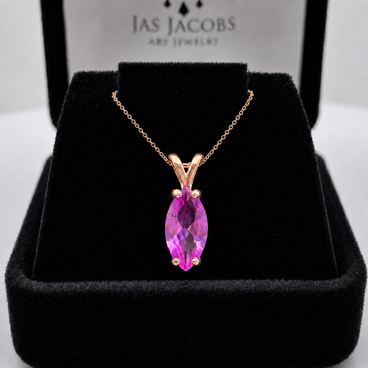 2CT Marquise Cut Pink Sapphire Solitaire Pendant Necklace