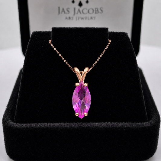 2CT Marquise Cut Pink Sapphire Solitaire Pendant Necklace