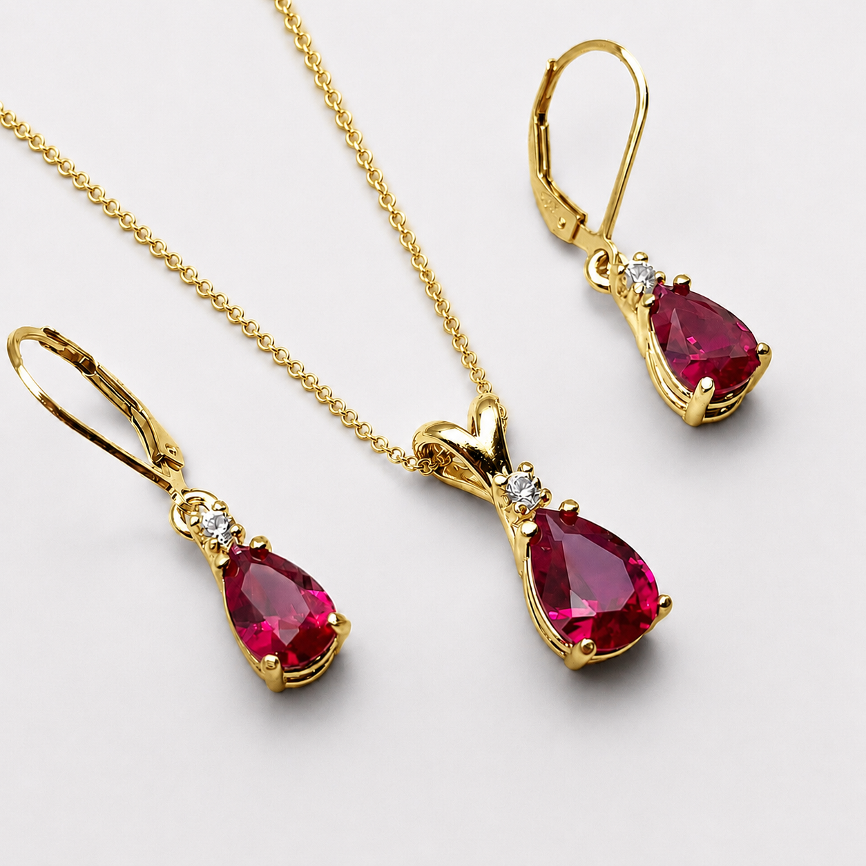 5.5ct Pear Cut Ruby & Diamond Jewelry Set