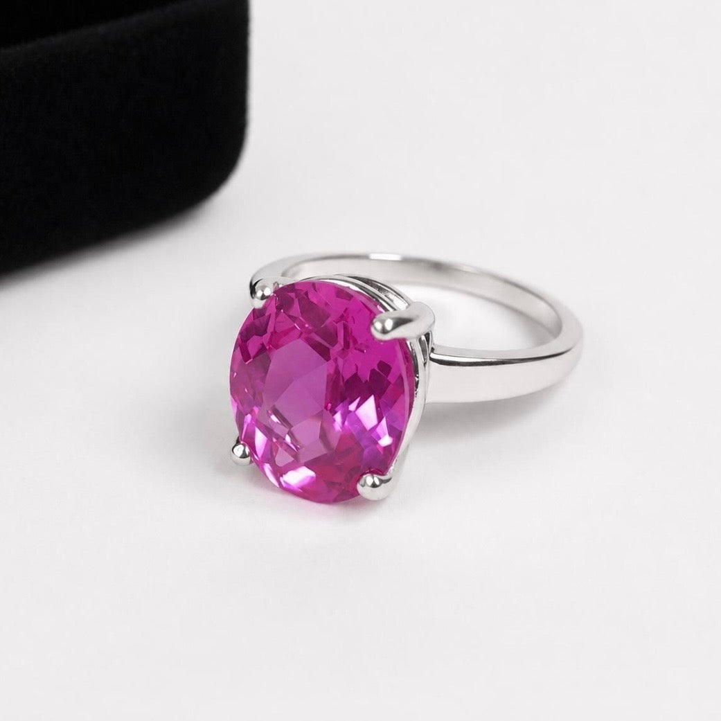 5ct Oval Cut Pink Sapphire Solitaire Statement Ring