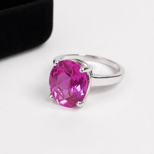 5ct Oval Cut Pink Sapphire Solitaire Statement Ring