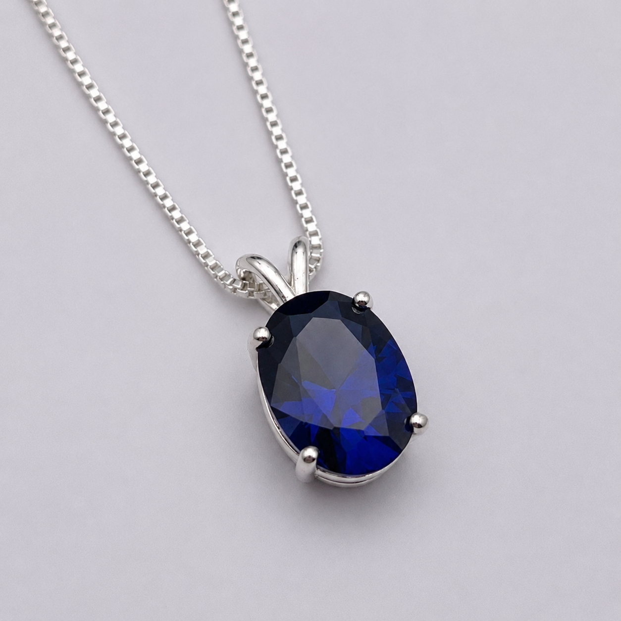 7CT Oval Cut Blue Sapphire Necklace | Statement Sapphire Jewelry | Lab Grown