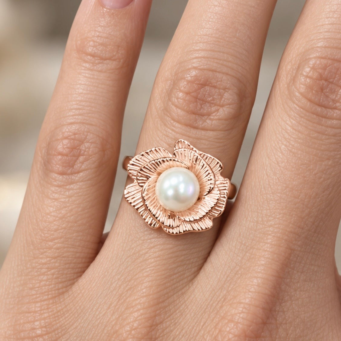 Genuine Akoya Pearl Sculptural Floral Ring