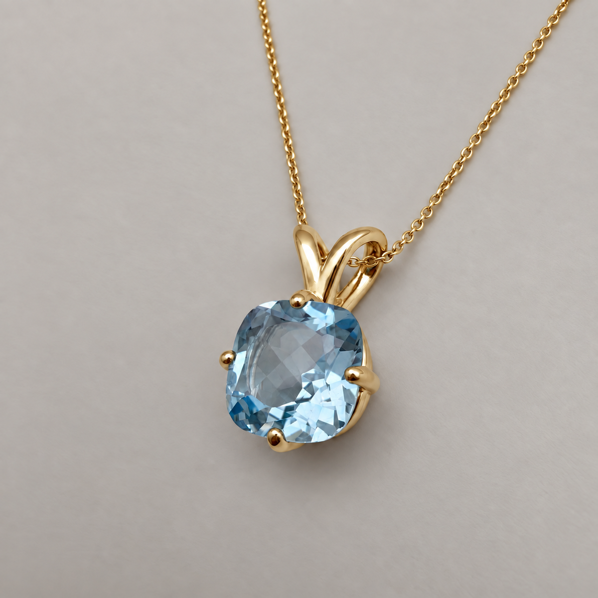 2.5ct Checkerboard Cushion Sky Blue Topaz Pendant Necklace
