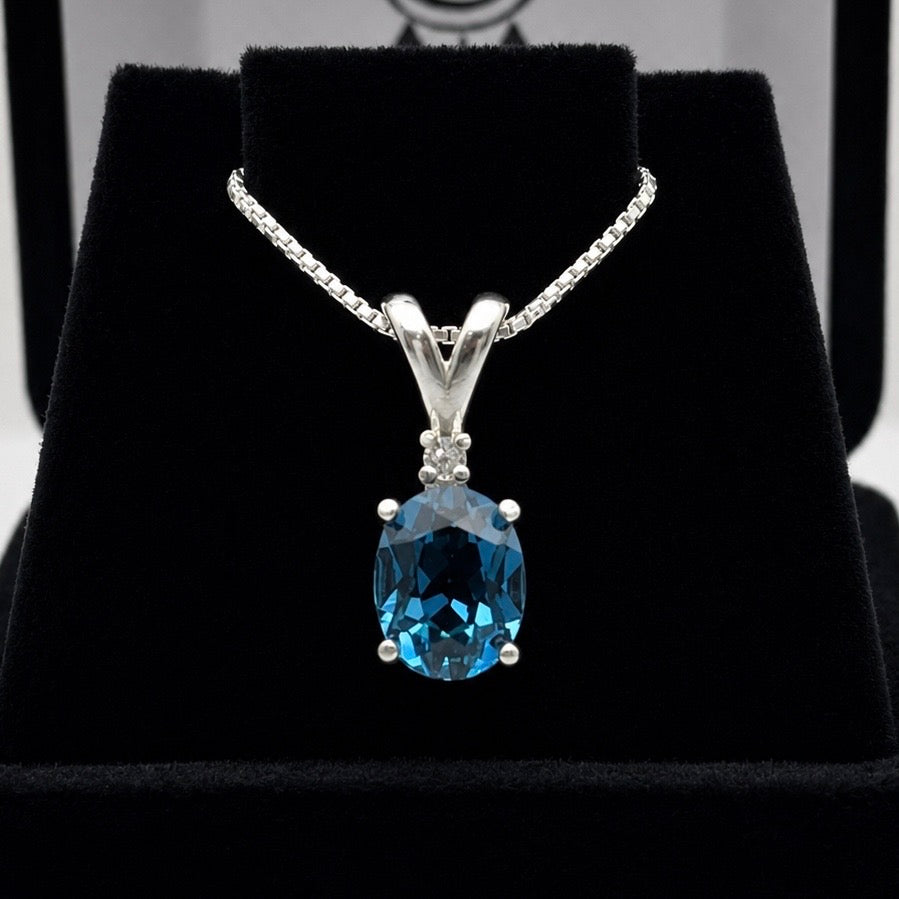 2.5ctw Oval Cut London Blue Topaz Pendant Necklace | White Sapphire Accent