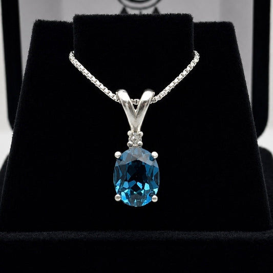 2.5ctw Oval Cut London Blue Topaz Pendant Necklace | White Sapphire Accent