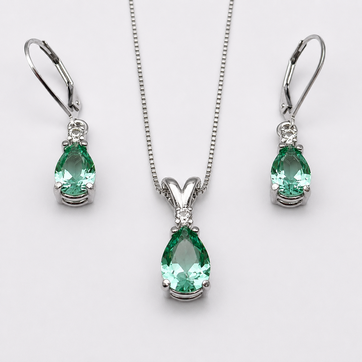 5.24 CTW Mint Green Spinel & Diamond Necklace & Leverback Earrings Set