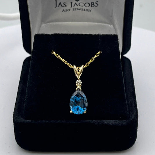 Beautiful 14k Gold 2ct London Blue Spinel & Diamond Necklace December Birthstone