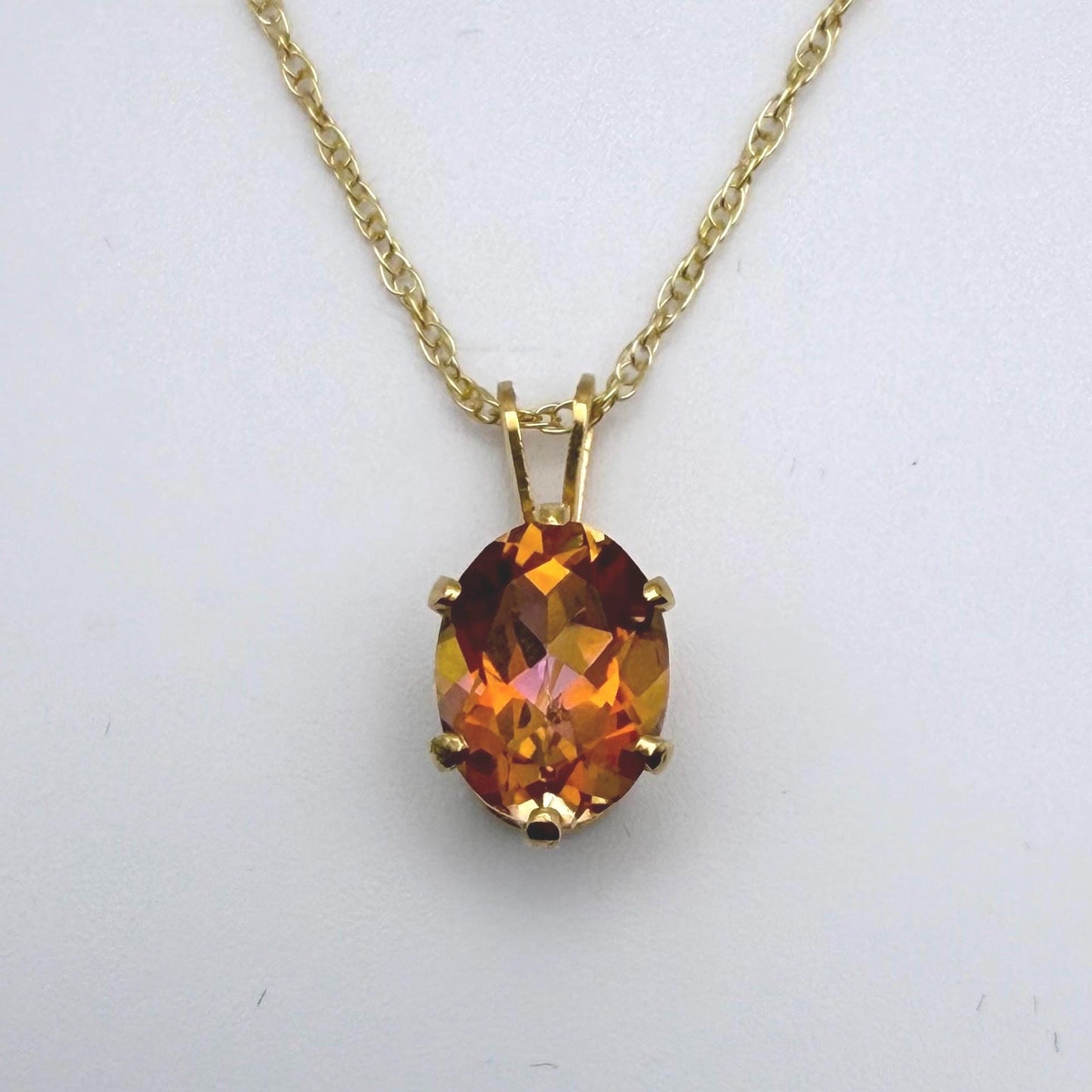 2ct Oval Sunset Topaz Necklace in 14k Yellow Gold Filled