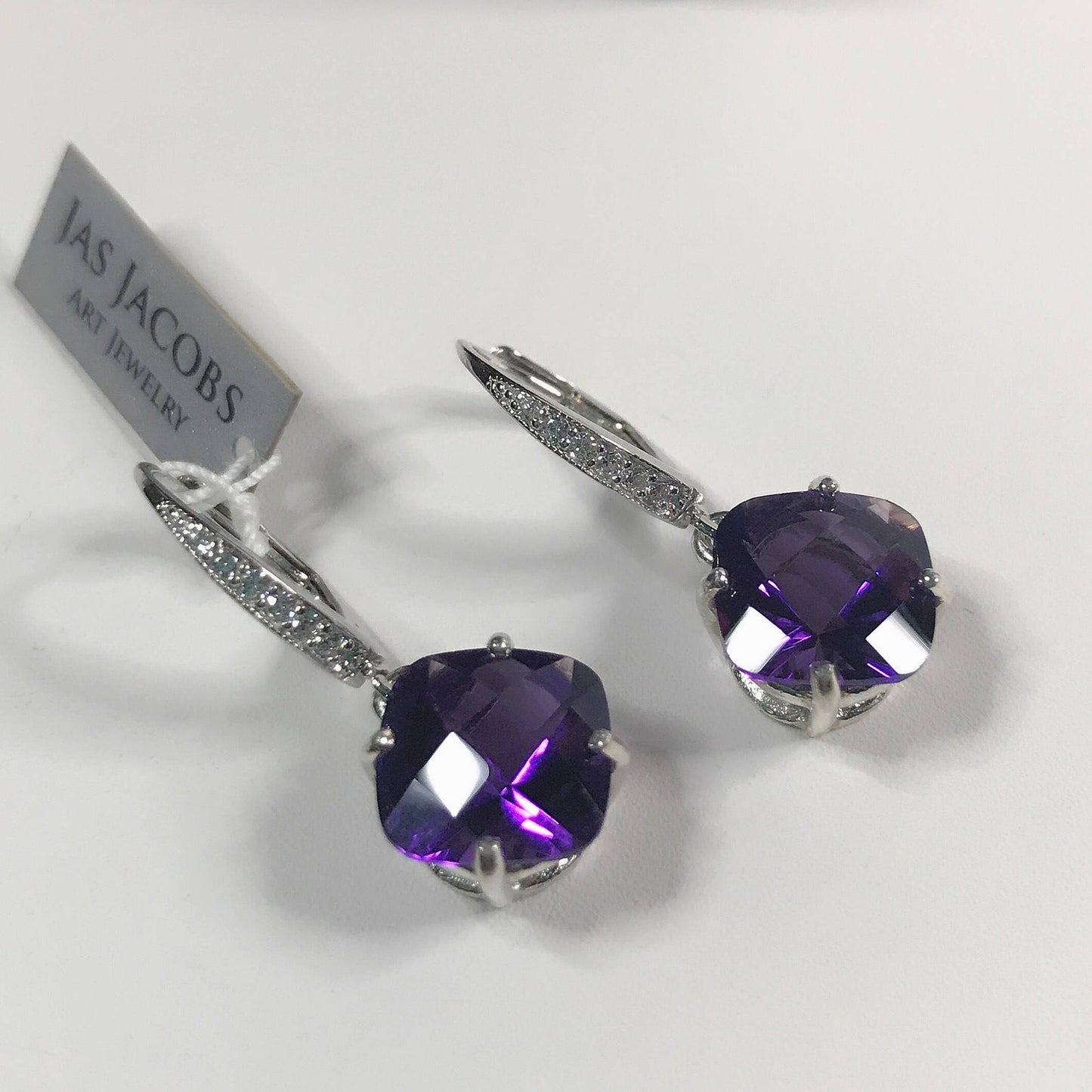 Beautiful 9ctw Cushion Cut Amethyst Earrings White Sapphires in Sterling Silver