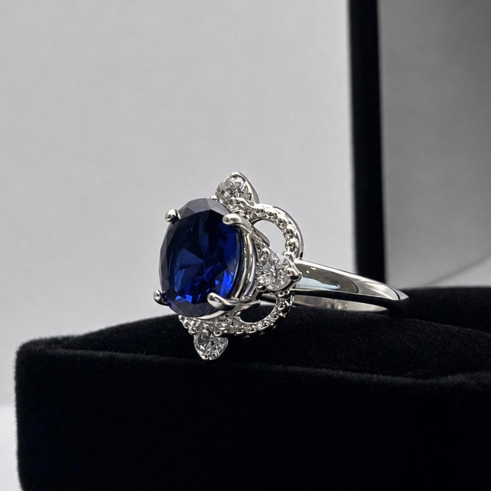 3ct Oval Blue Sapphire & Diamond Vintage-Inspired Ring