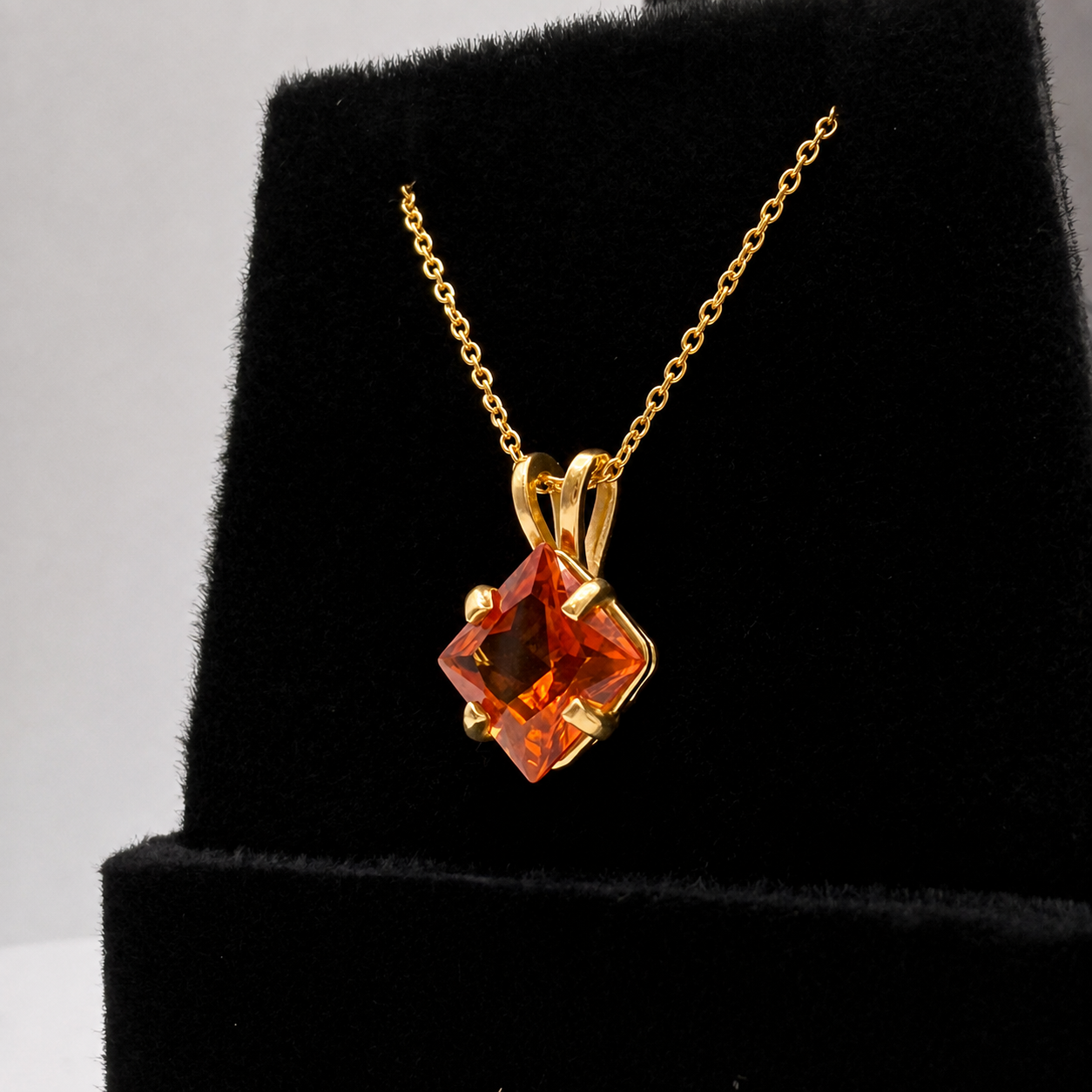 1.2ct Princess Cut Orange Padparadscha Sapphire Solitaire Pendant Necklace