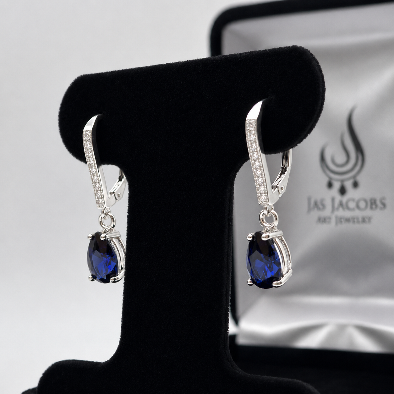 3ctw Pear Cut Blue Sapphire Drop Earrings