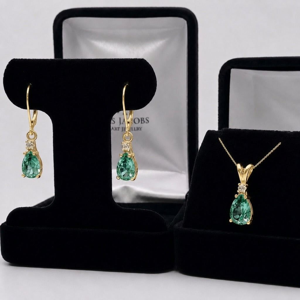 5.24 CTW Mint Green Spinel & Diamond Necklace & Leverback Earrings Set