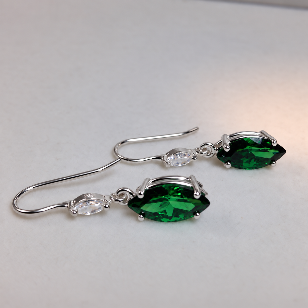 4ctw Marquise Emerald & White Sapphire Drop Earrings