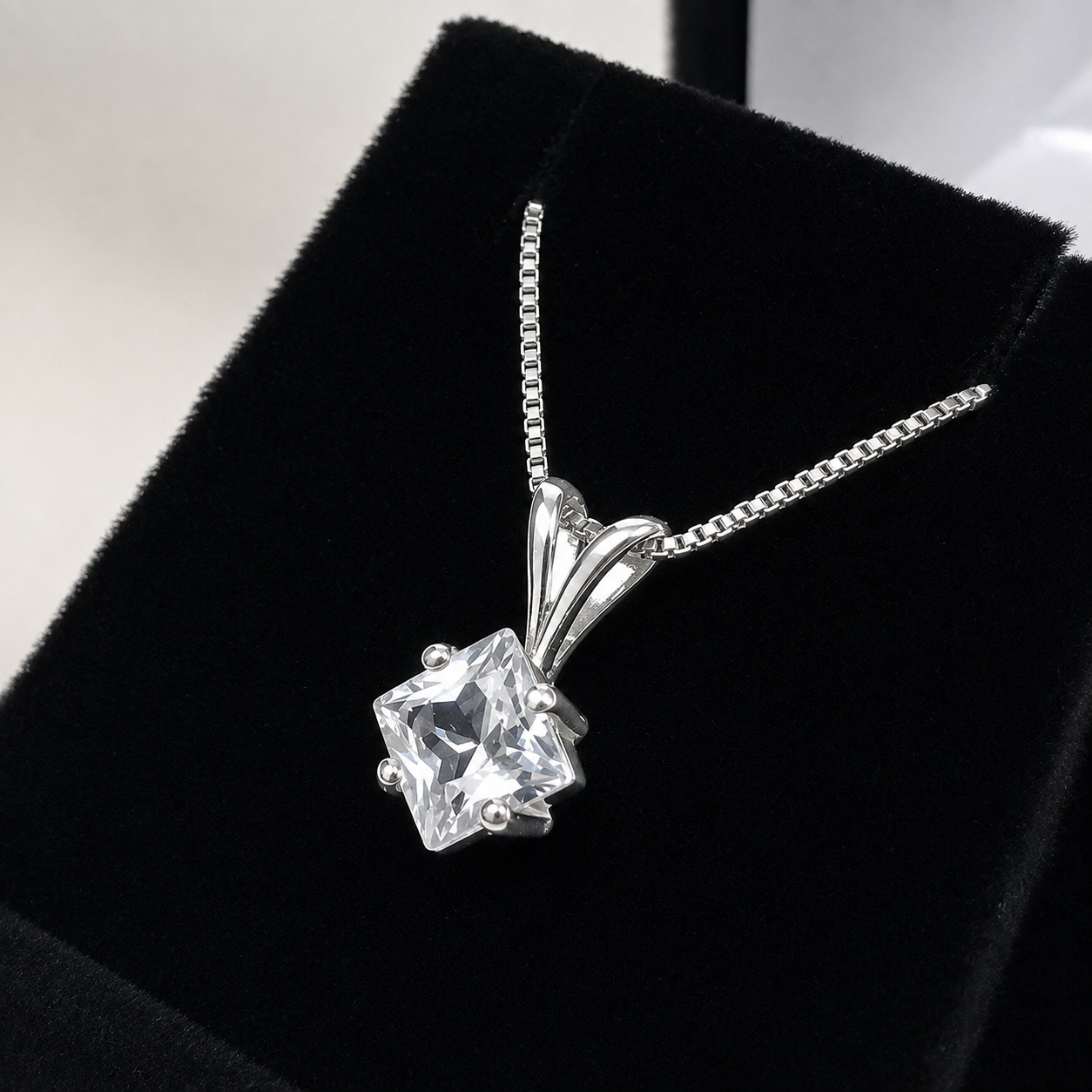 1.2 Ct Princess Cut White Sapphire Solitaire Pendant Necklace