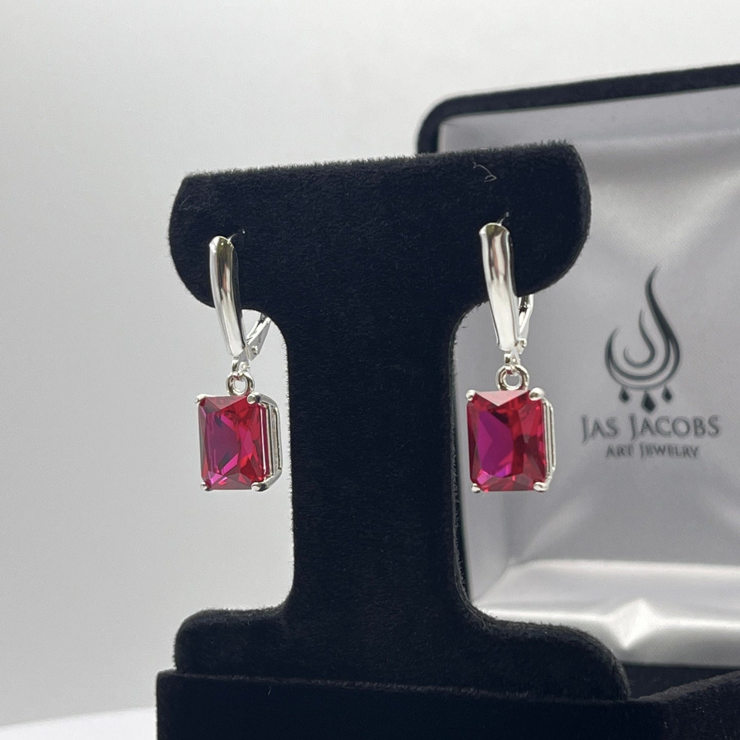 GORGEOUS 8ctw Emerald Cut Ruby Earrings July Birthstone