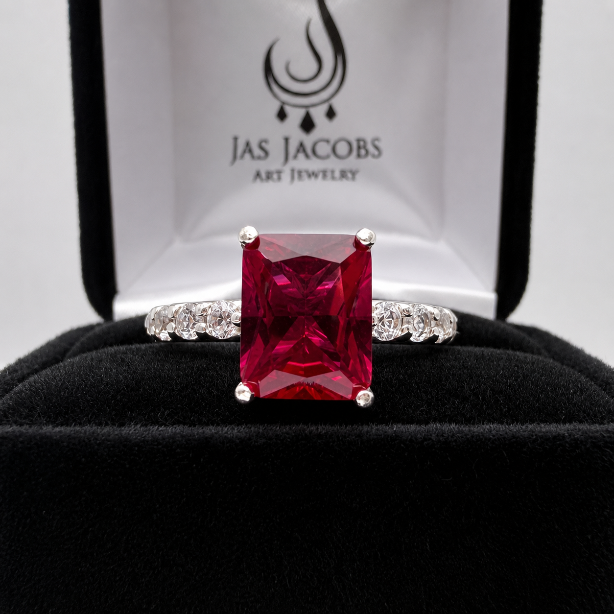 4.64 CTW Emerald Cut Ruby Ring | Diamond Band