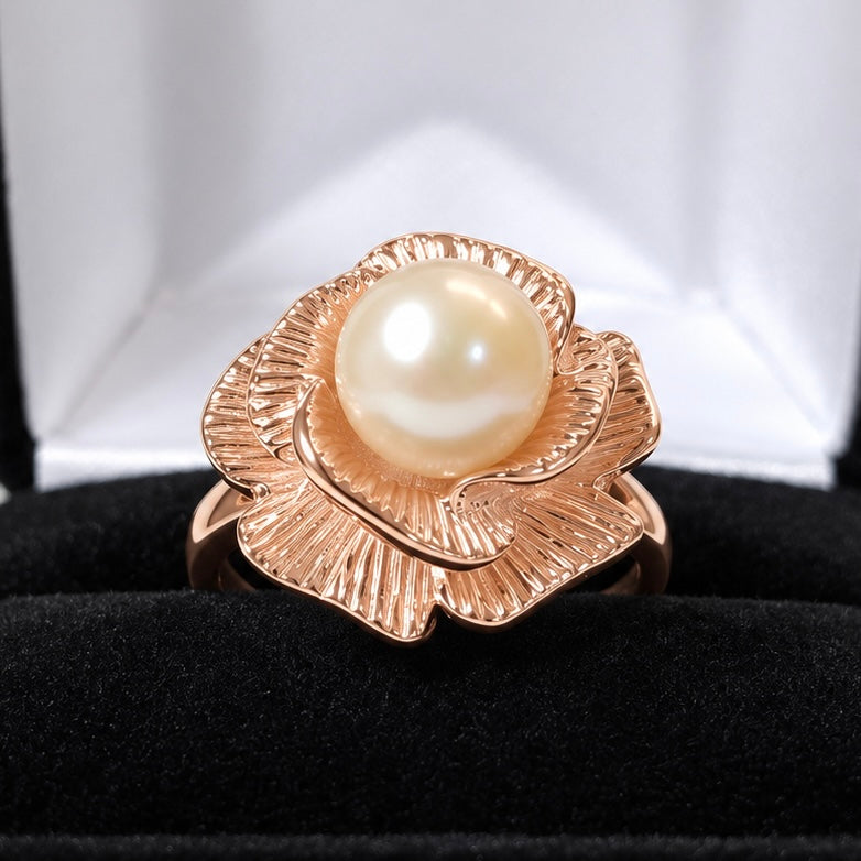Genuine Akoya Pearl Sculptural Floral Ring