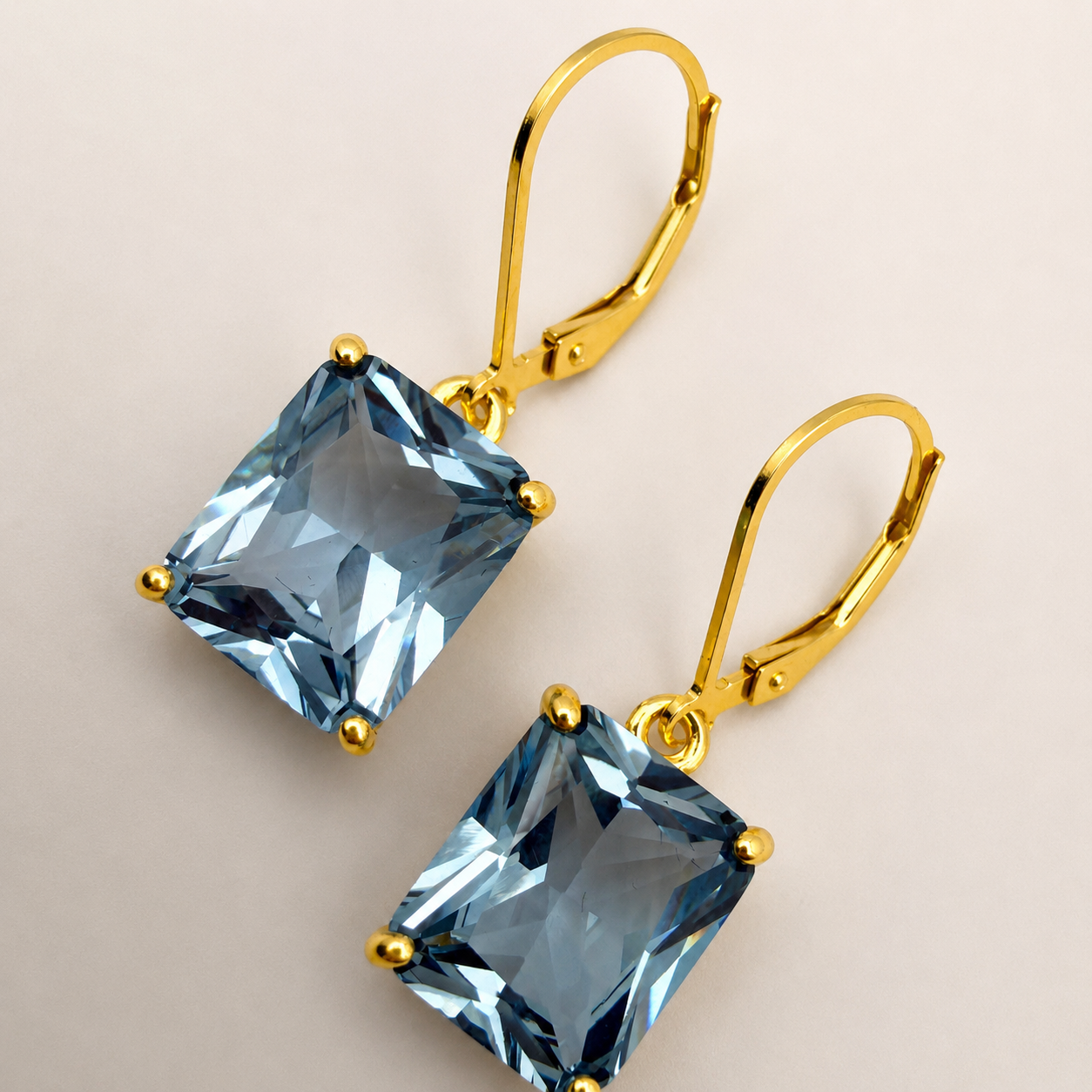 12ctw Emerald Cut Blue Spinel Earrings | Statement Dangle Earrings | Blue Gemstone Leverback Earrings