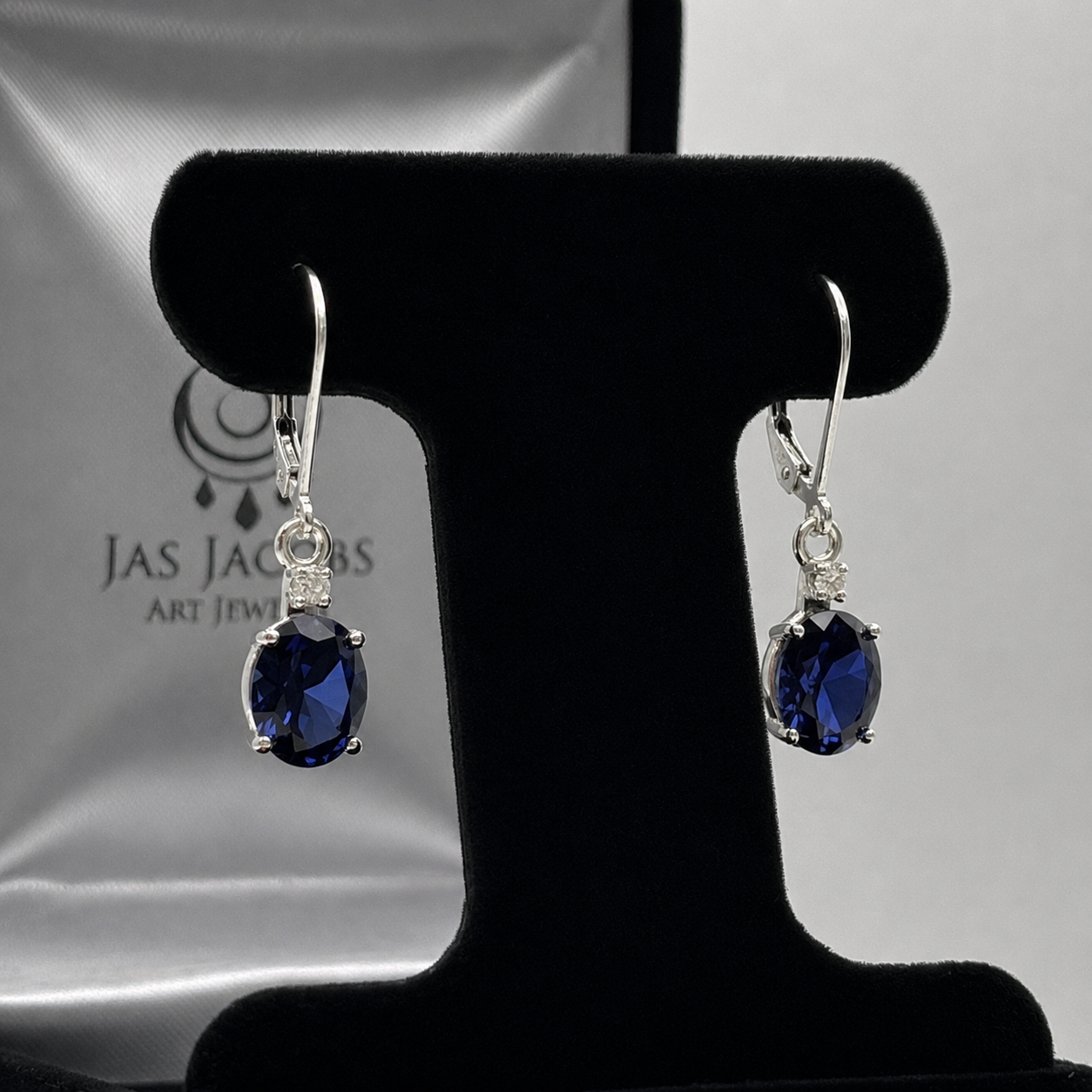3.3 CTW Oval Blue Sapphire & Diamond Leverback Earrings