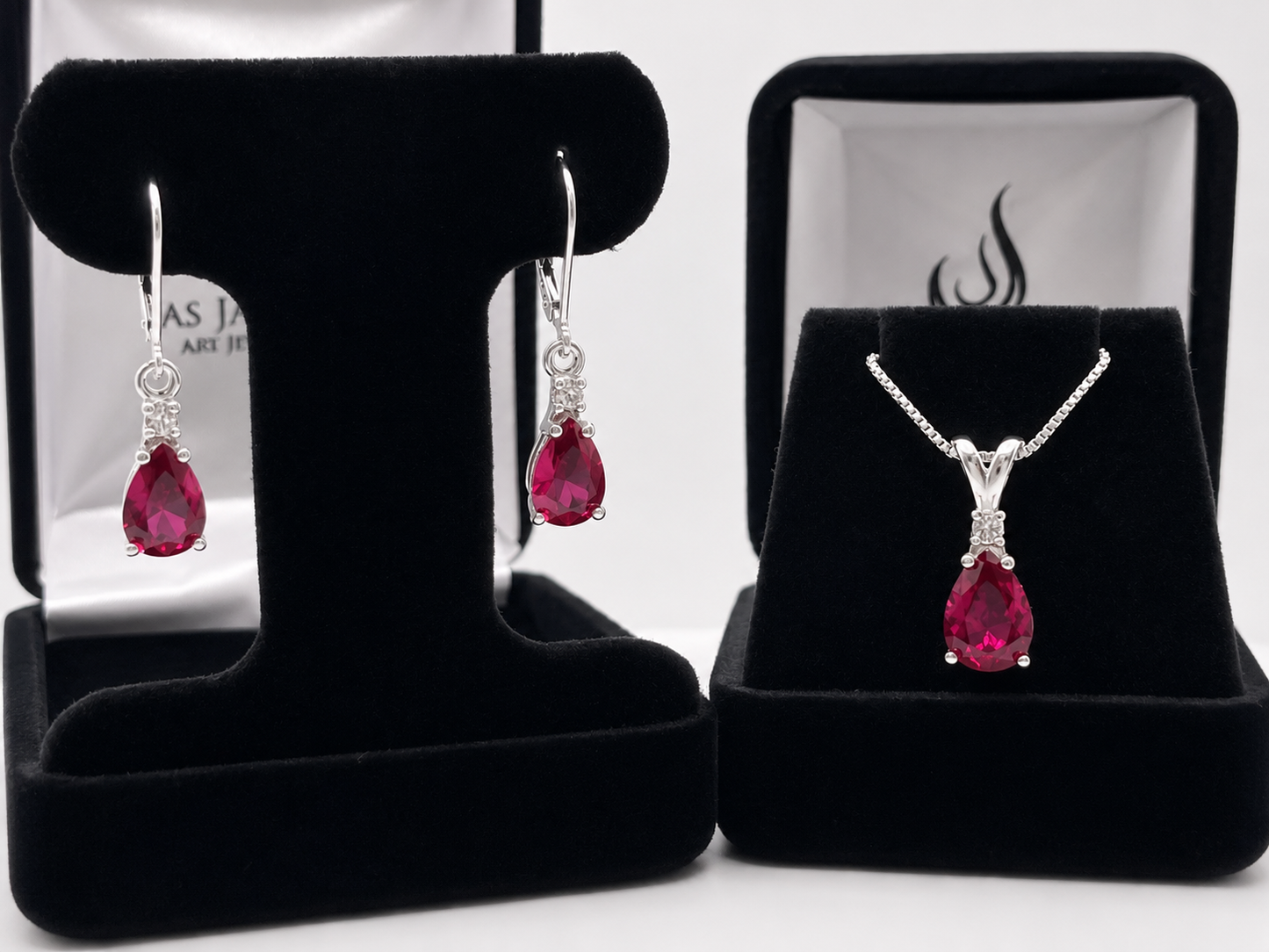 5.5ct Pear Cut Ruby & Diamond Jewelry Set