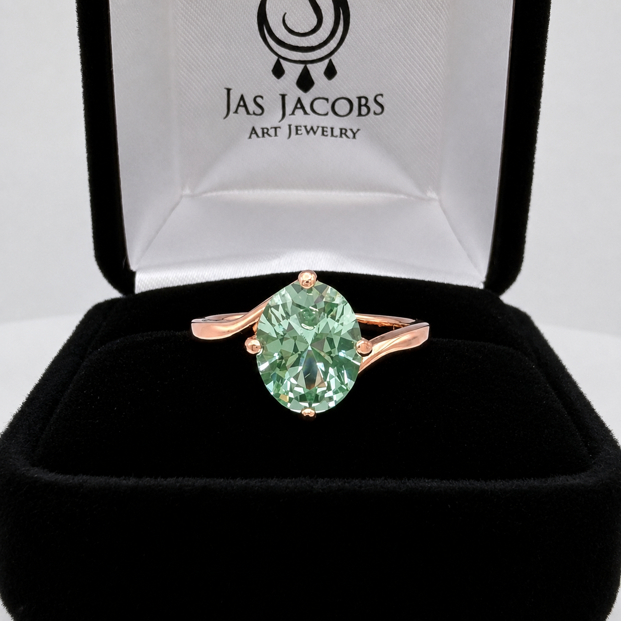 3ct Oval Mint Green Spinel Ring | Split Bypass Solitaire