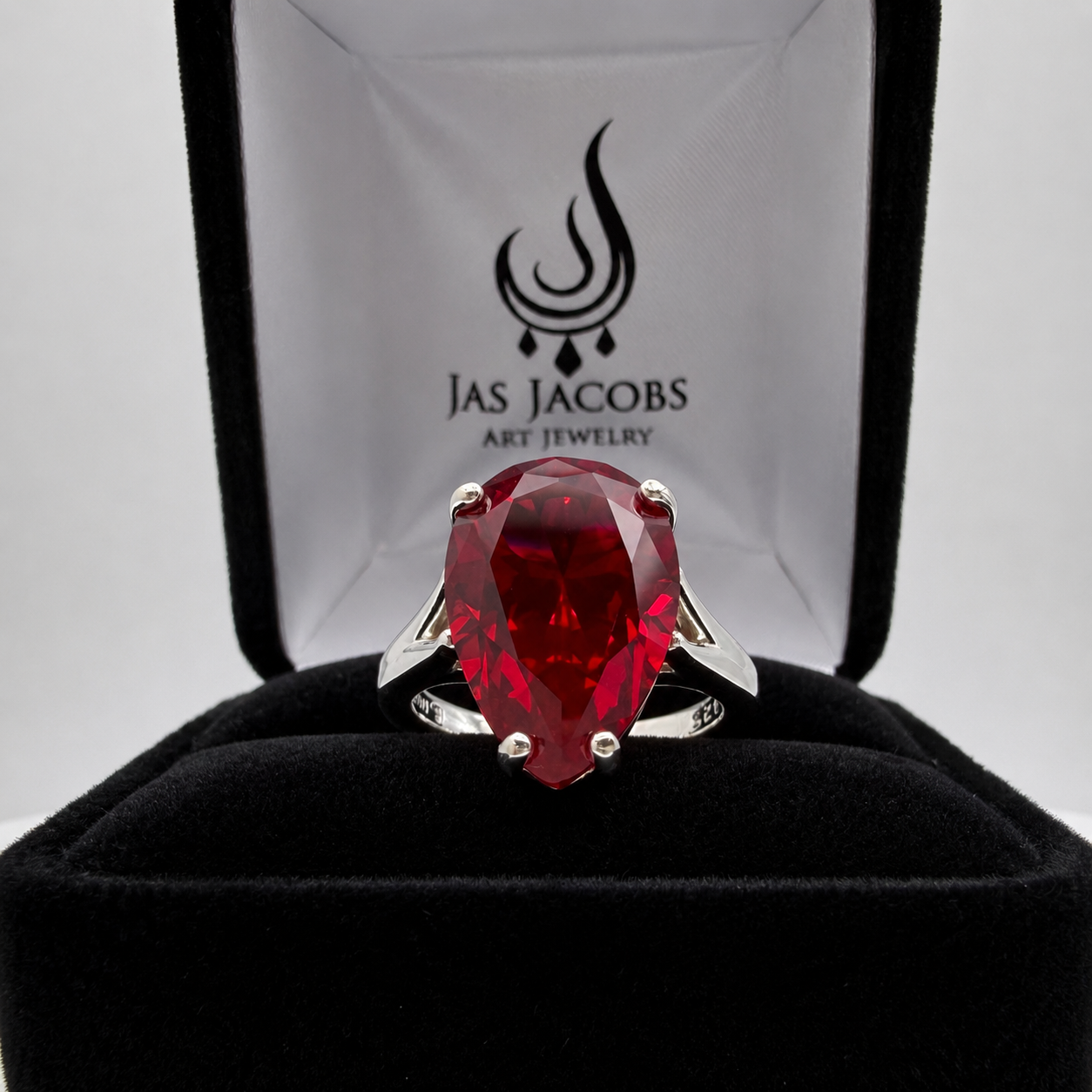 7.5ct Pear Cut Ruby Cathedral Solitaire Ring