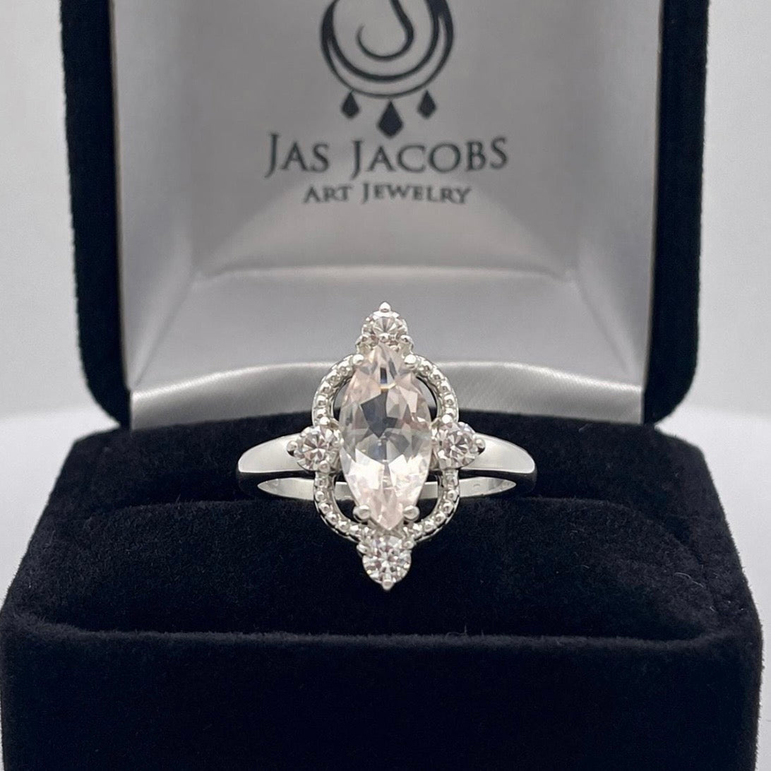 2.5ctw Marquise Rose Quartz & White Sapphire Navette Ring
