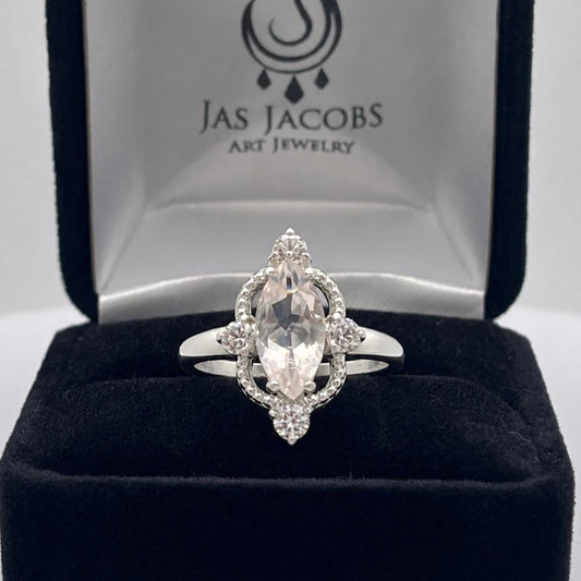 2.5ctw Marquise Rose Quartz & White Sapphire Navette Ring