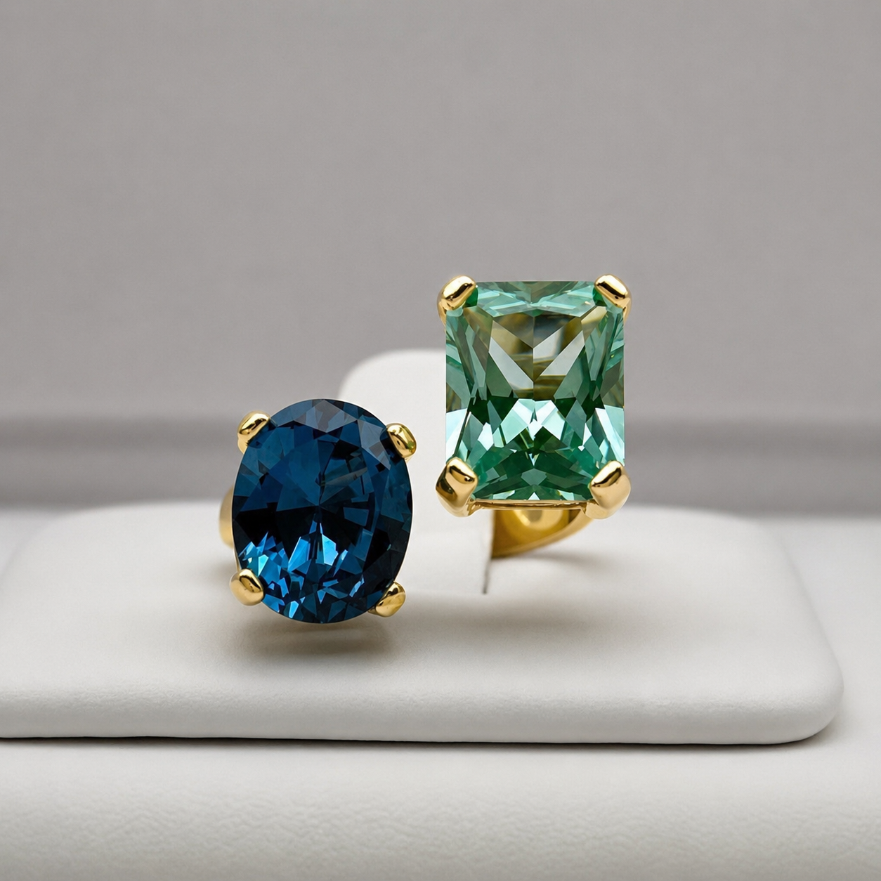 6.5ctw London Blue & Mint Green Spinel Ring | Toi et Moi Ring | Open Adjustable Design