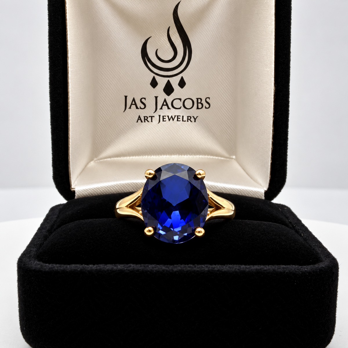 5ct Oval Cut Blue Sapphire Split Shank Ring