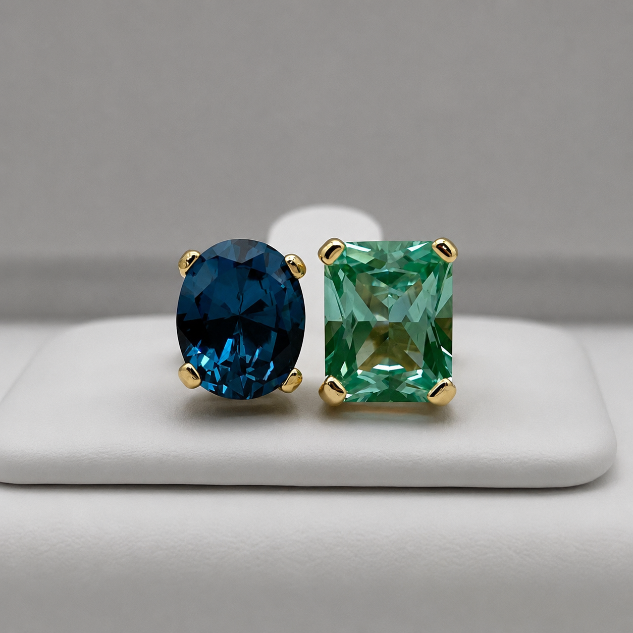 6.5ctw London Blue & Mint Green Spinel Ring | Toi et Moi Ring | Open Adjustable Design