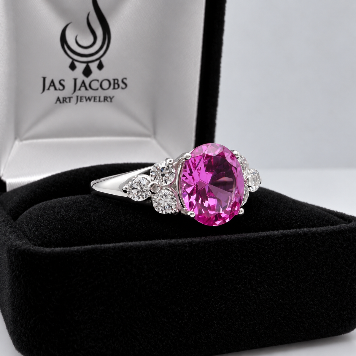 3.78ctw Oval Pink Sapphire & White Sapphire Floral Cluster Ring