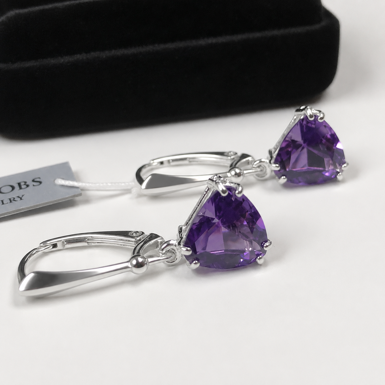 7ctw Trillion Cut Amethyst Earrings