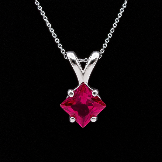 1.2 Ct Princess Cut Ruby Solitaire Pendant Necklace