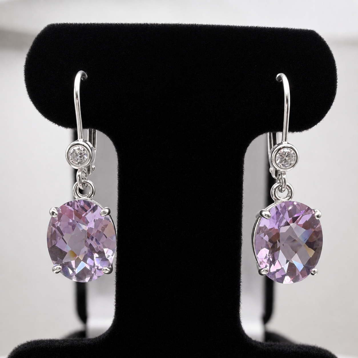 8ctw Rose de France Amethyst Earrings | Oval Cut Lavender Amethyst Dangle Earrings