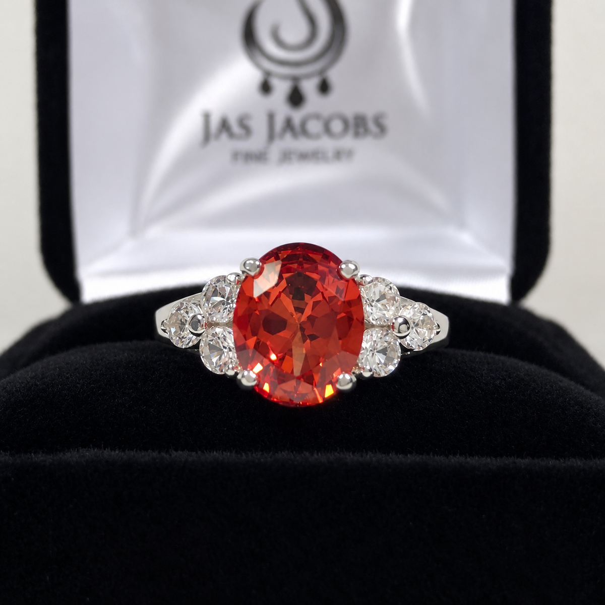 3.6ctw Oval Cut Padparadscha Sapphire & White Sapphire Ring