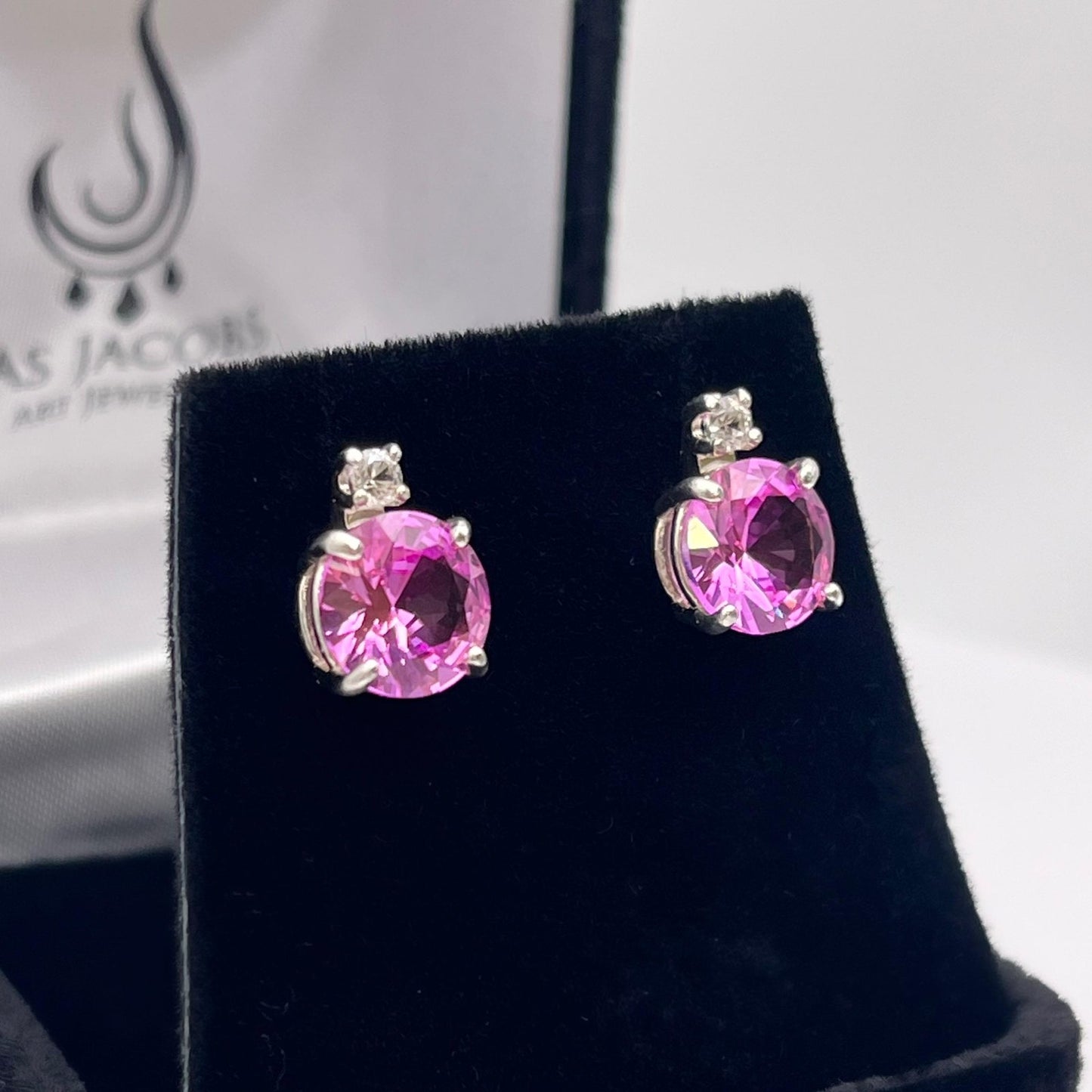 4ctw Brilliant Cut Pink Sapphire Earrings Stud with accents Jewelry Gift September Birthstone