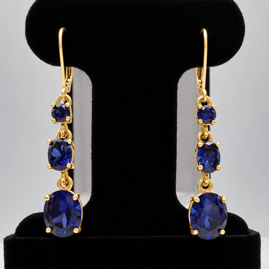 8.2ctw Blue Sapphire Graduated Cascade Earrings in Solid Gold