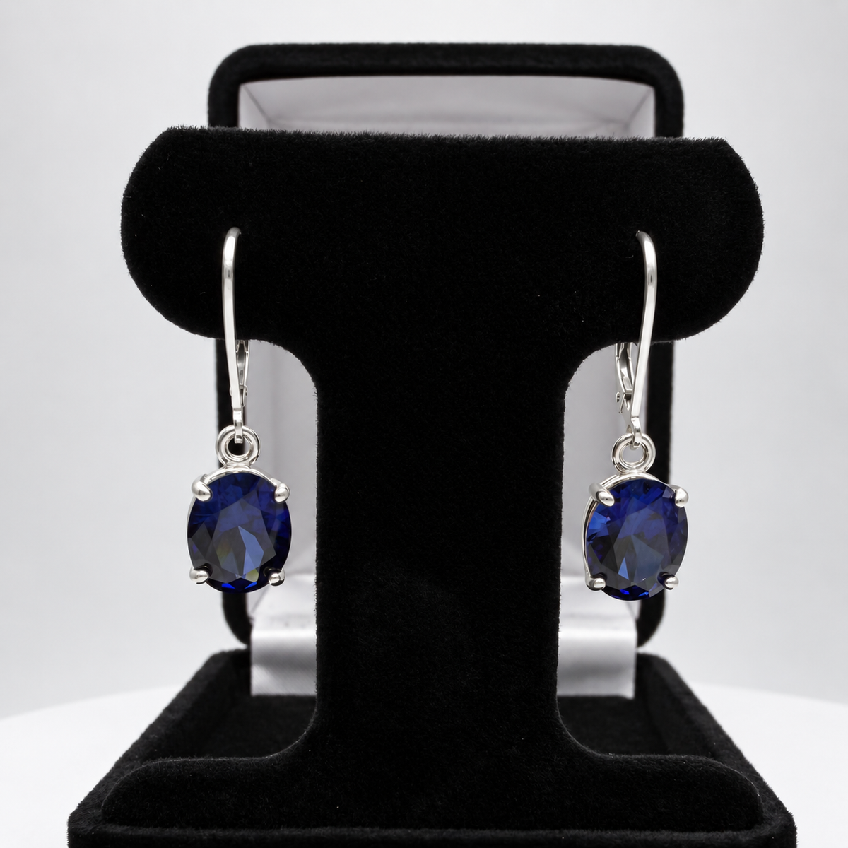 6 CTW Oval Cut Blue Sapphire Drop Earrings