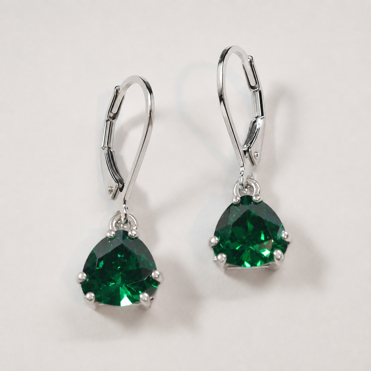 3 CTW Trillion Cut Emerald Earrings