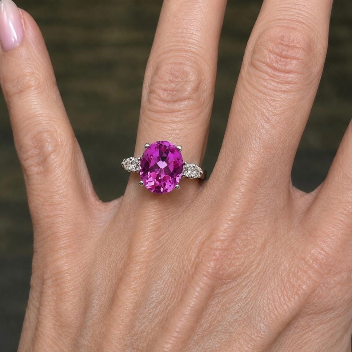 5.6ctw Oval Pink Sapphire & White Sapphire Statement Ring